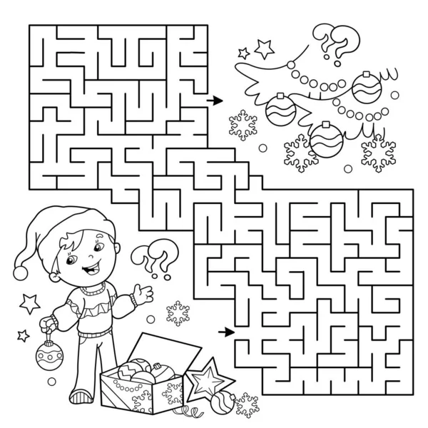 Laberinto Juego Laberinto Puzzle Página Para Colorear Esquema Niño Dibujos — Vector de stock