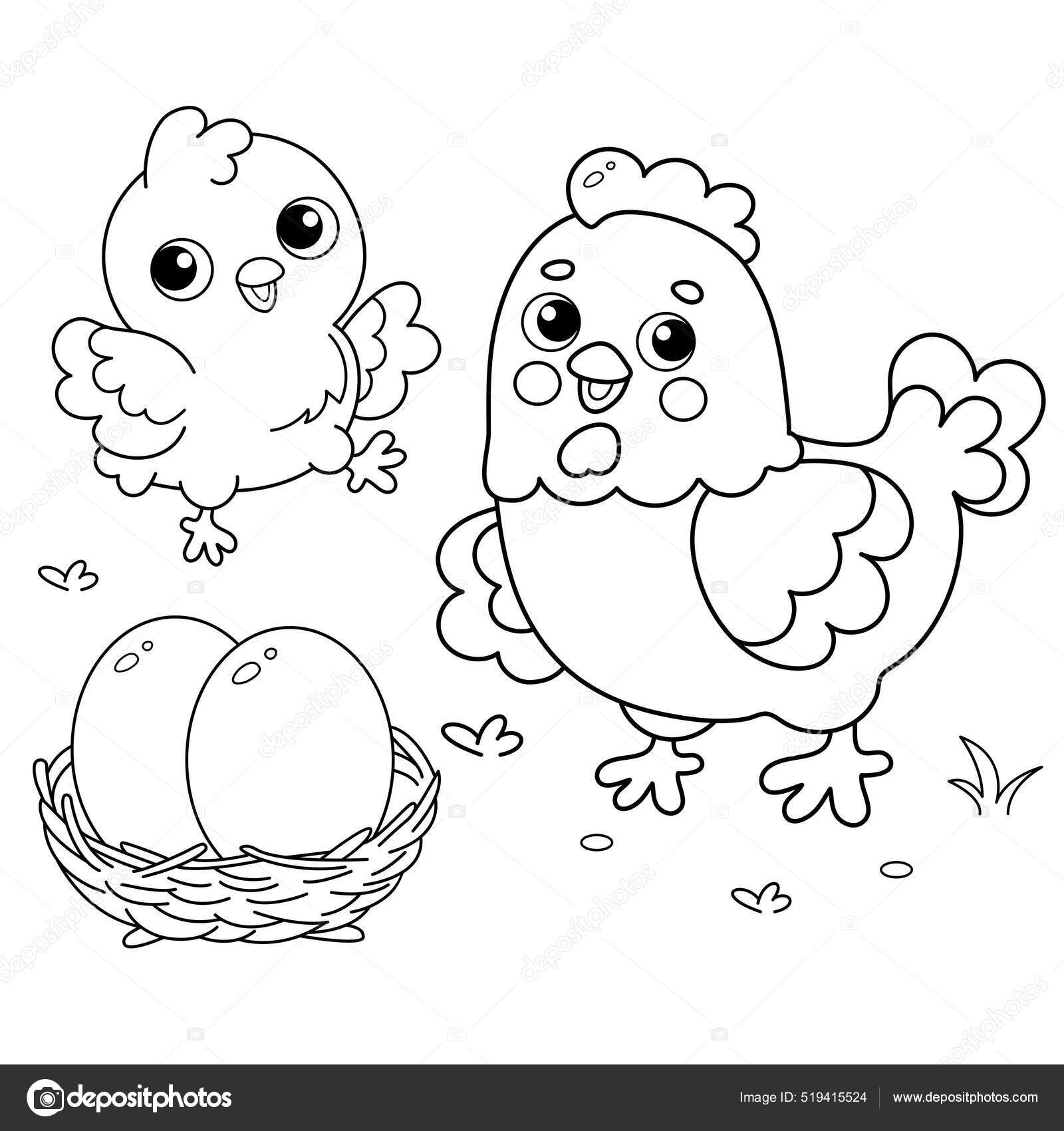 Desenho Para Colorir galinha com pintinhos - Imagens Grátis Para