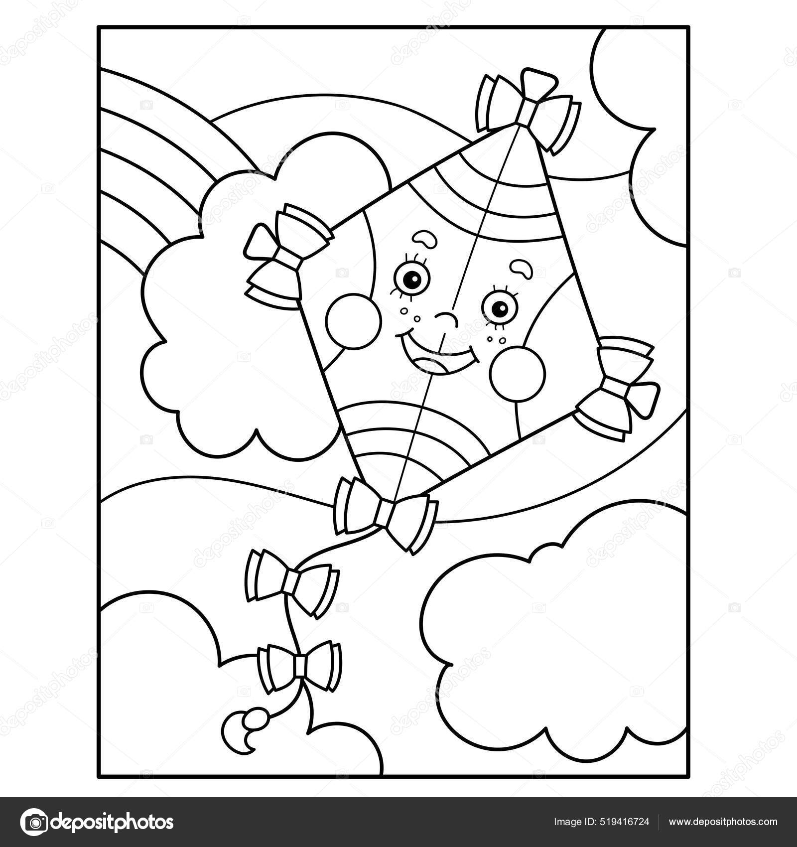 Página para colorir de gato de desenho animado alegre, fácil e divertido  para crianças