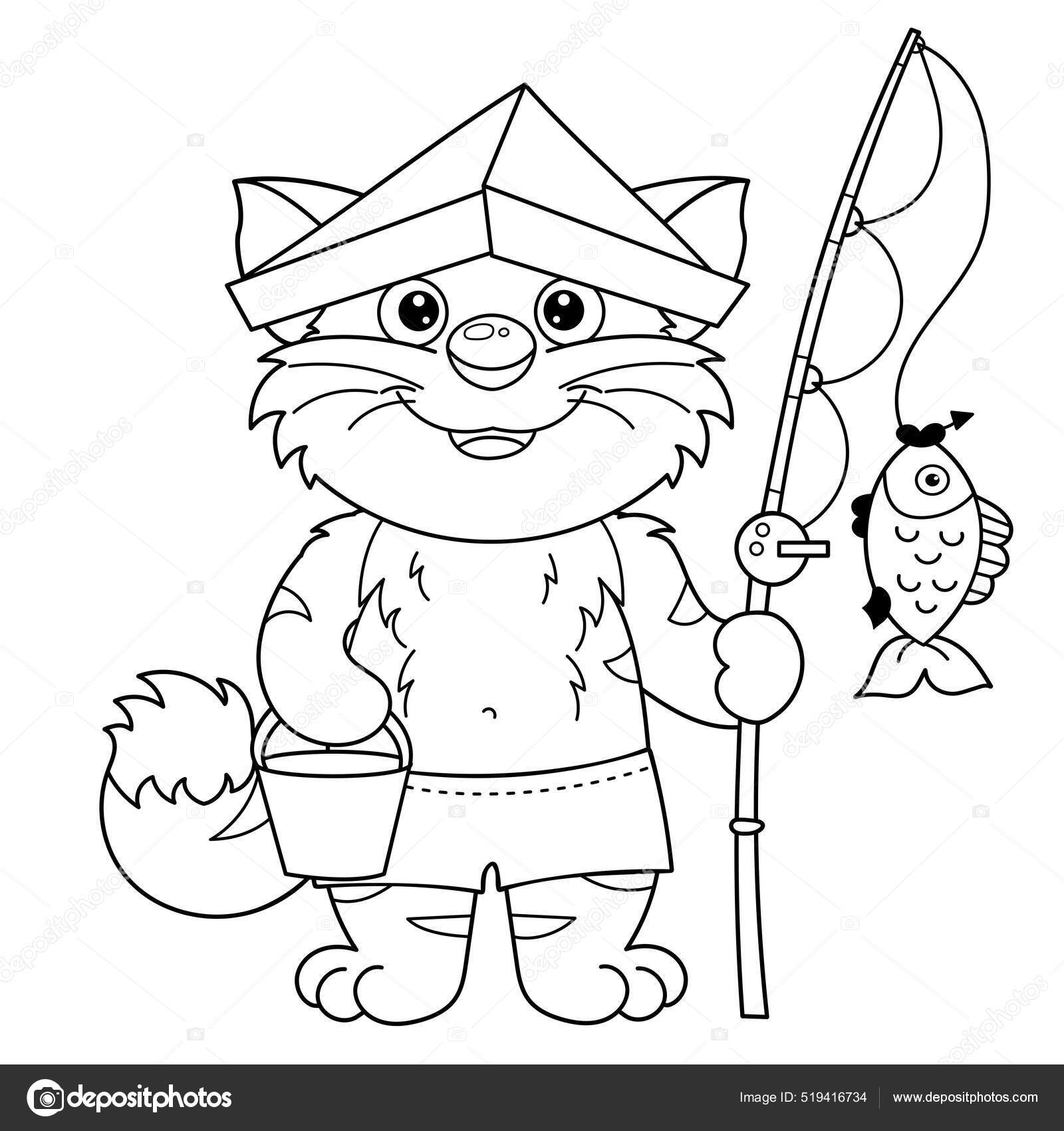 Desenho de Gato e peixe para Colorir - Colorir.com