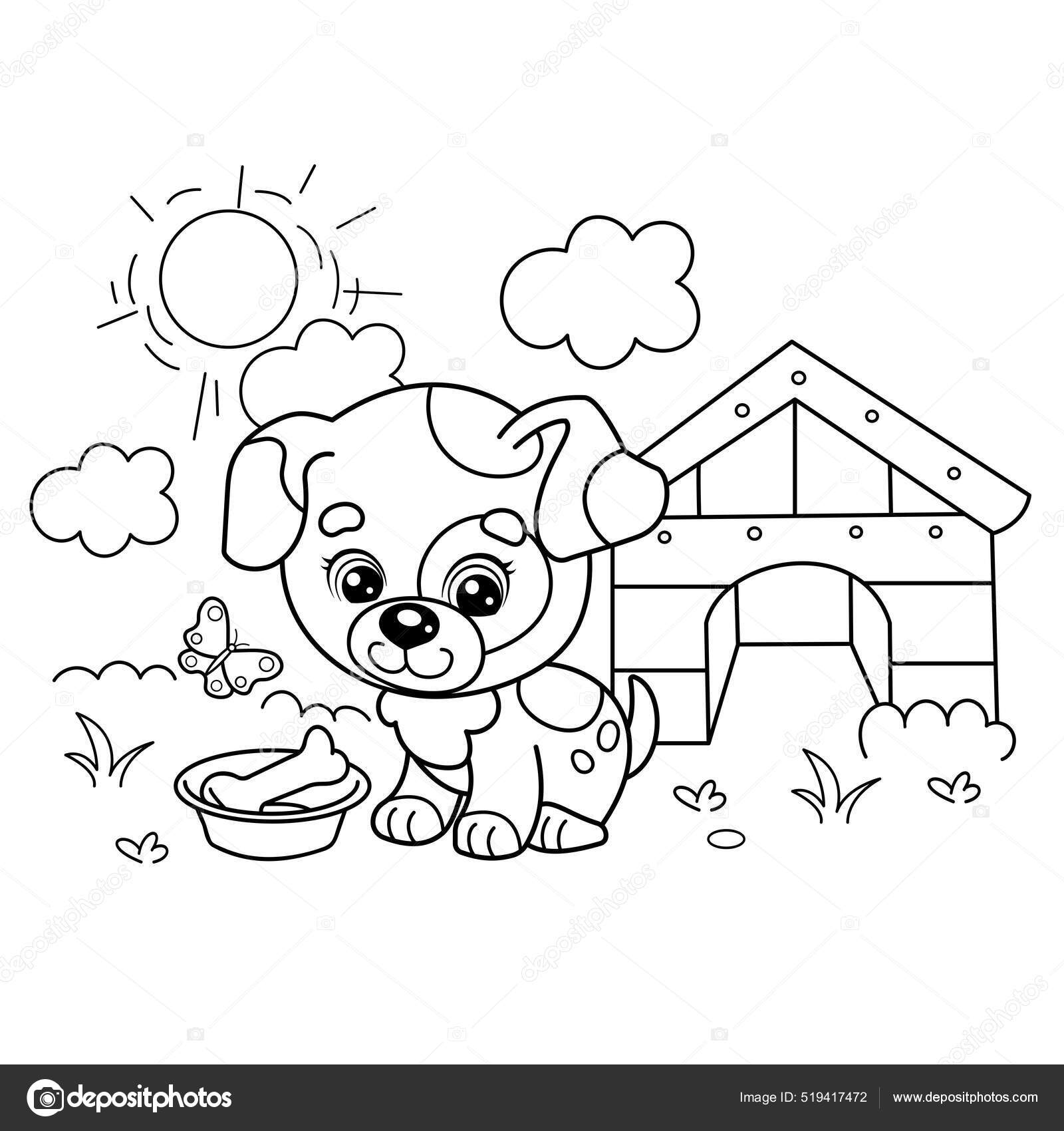 Desenho Desenho Desenhos Animados Com Casa Cachorro Osso Cãozinho Bonito  imagem vetorial de Oleon17© 519421622