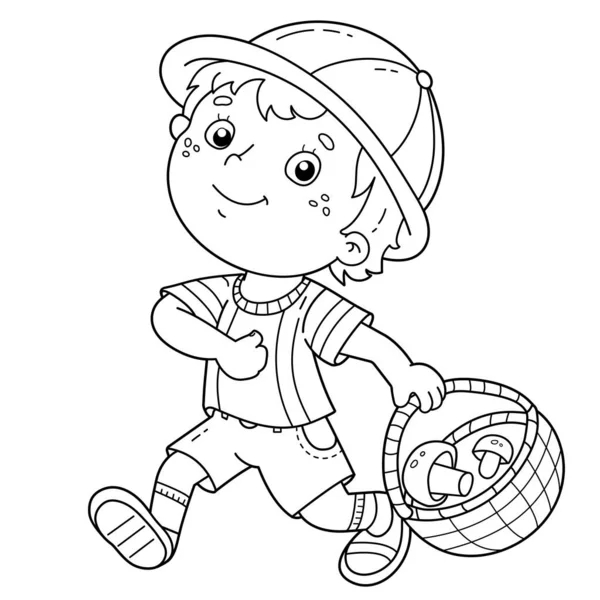 Coloriage Aperçu Dessin Animé Petit Garçon Avec Panier Pour Les — Image vectorielle