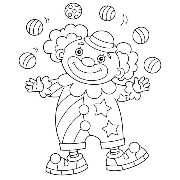 Página Para Colorear Esquema Payaso Circo Dibujos Animados Con Bolas — Archivo Imágenes Vectoriales