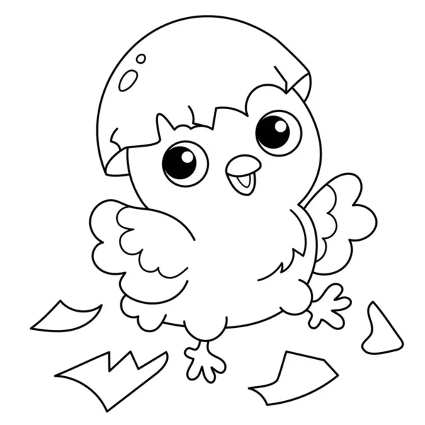 Coloring Page Outline Cartoon Chick Egg Newborn Chicken Birthday Coloring — Stock Vector