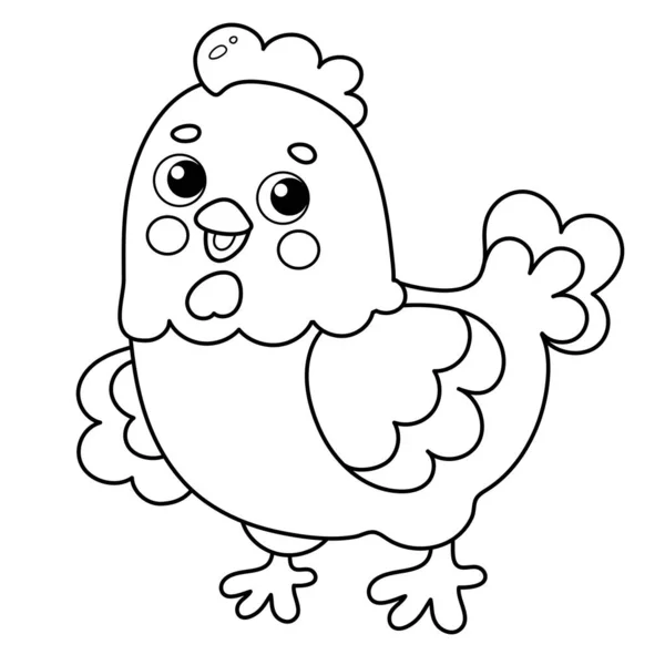 ぬりえページ漫画の鶏やその後の概要 農場の動物だ子供のためのぬり絵 — ストックベクタ