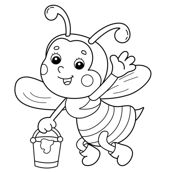 Zbarvení Stránky Obrys Kreslené Včelky Medem Omalovánky Pro Děti — Stockový vektor
