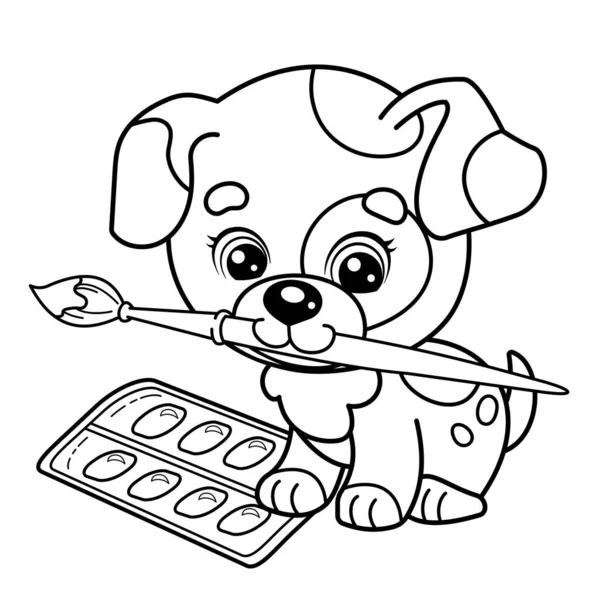 Desenho Desenho Desenhos Animados Com Pincel Tintas Artista Cachorros Giro —  Vetores de Stock