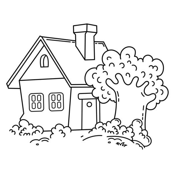 Coloring Page Outline Cartoon Cute Village Home Country House Summer — Stock Vector