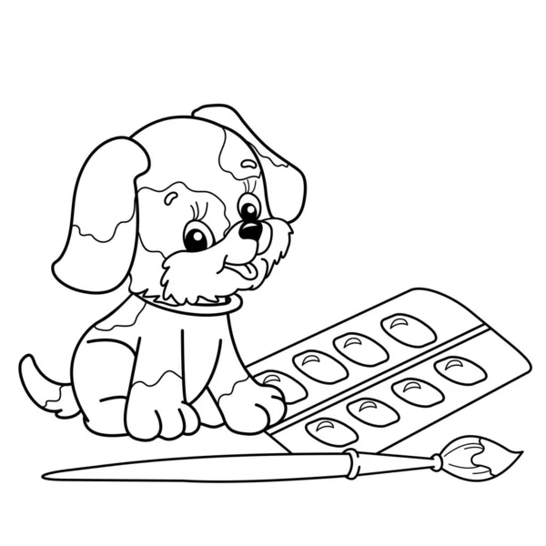 Desenho Desenho Desenhos Animados Com Pincel Tintas Artista Cachorros Giro —  Vetores de Stock