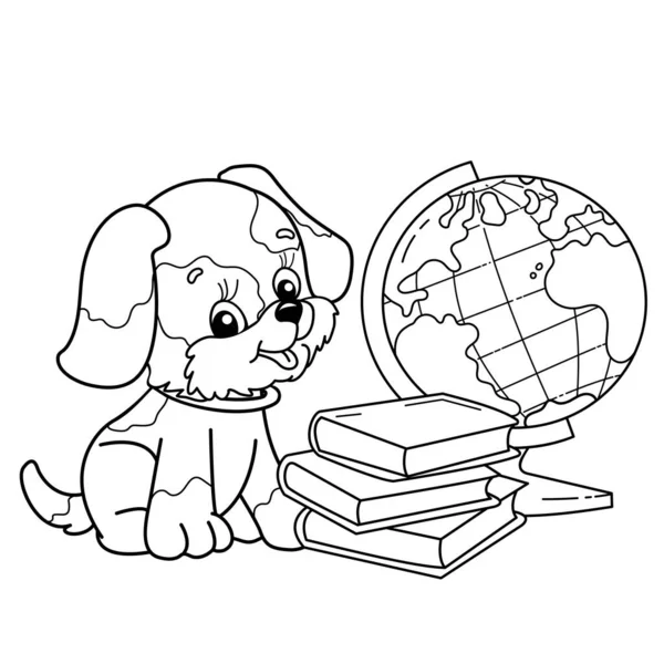 Desenho Desenho Desenhos Animados Com Material Escolar Cãozinho Bonito Com —  Vetores de Stock