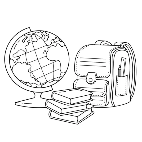 Çocukların Çantalarını Sırt Çantalarını Kitaplarla Ders Kitaplarıyla Dünya Ile Boyama — Stok Vektör