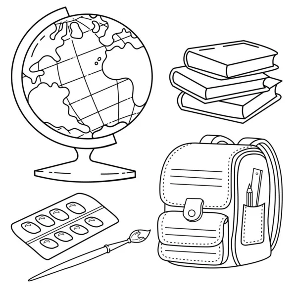 Çocukların Çantalarını Sırt Çantalarını Kitaplarla Ders Kitaplarıyla Dünya Ile Boyama — Stok Vektör