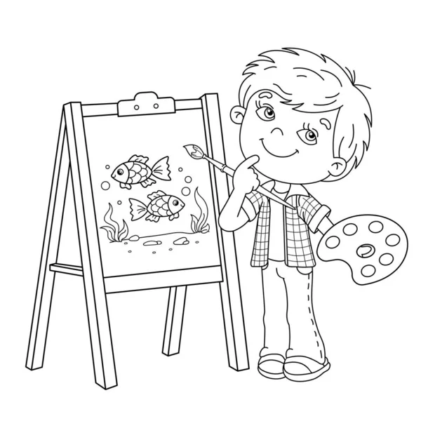 Menino de pé ao lado do cavalete segurando o pincel, pintura desenho desenho  animado, pintura de crianças, Pintura em aquarela, criança, fotografia png