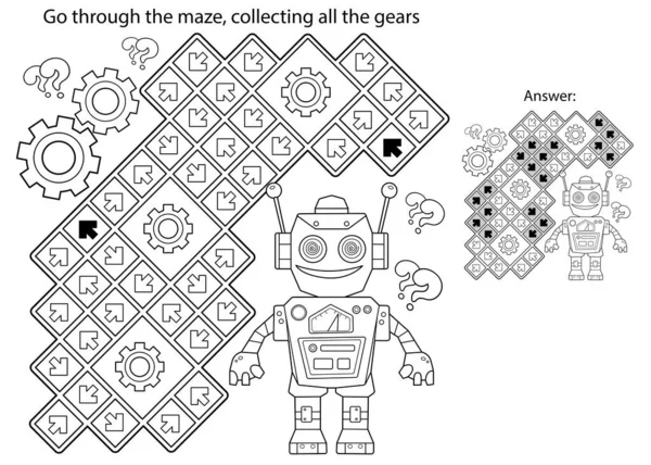 Labirynt Lub Labirynt Game Puzzle Kolorowanka Zarys Strony Robota Kreskówki — Wektor stockowy