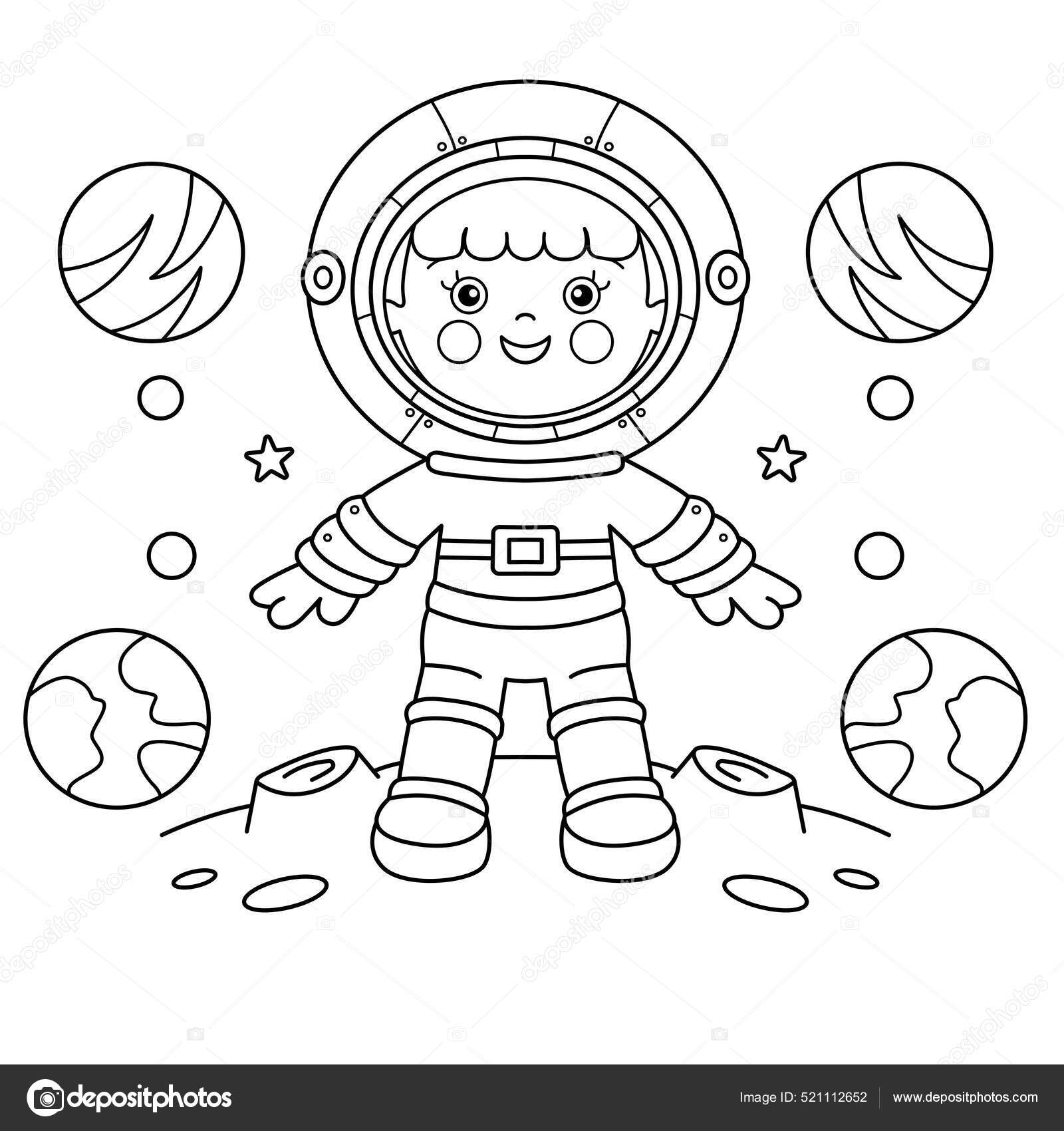 Página Para Colorear Esquema Astronauta Dibujos Animados Traje Espacial  Planeta vector, gráfico vectorial © Oleon17 imagen #521112652