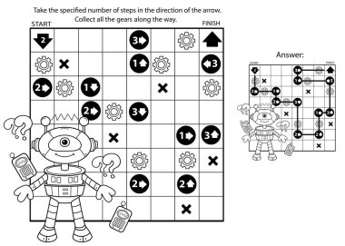 Labirent ya da Labirent Oyunu. Bulmaca. Çizgi film robotunun boyama sayfası. Çocuklar için boyama kitabı.