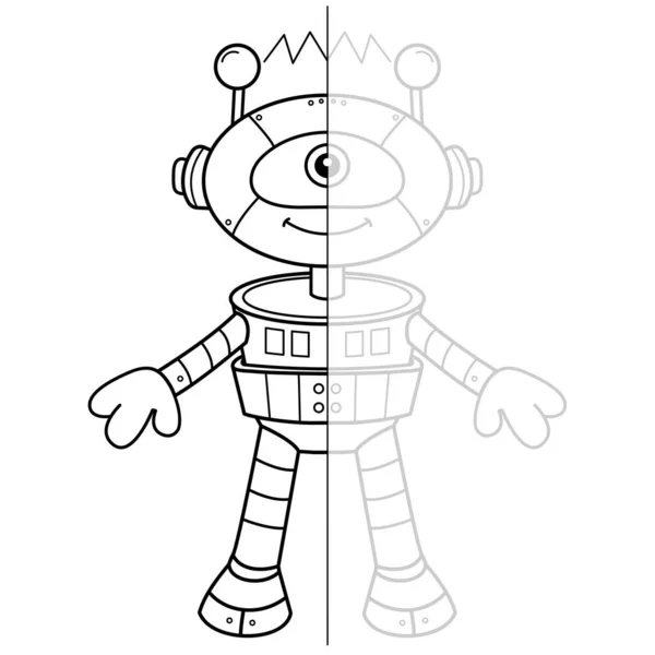 Rysuj Symetrycznie Kolorowanka Zarys Strony Robota Kreskówki Kolorowanka Dla Dzieci — Wektor stockowy