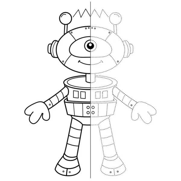 Rysuj Symetrycznie Połącz Kropki Namierzam Arkusz Kolorowanka Zarys Strony Robota — Wektor stockowy