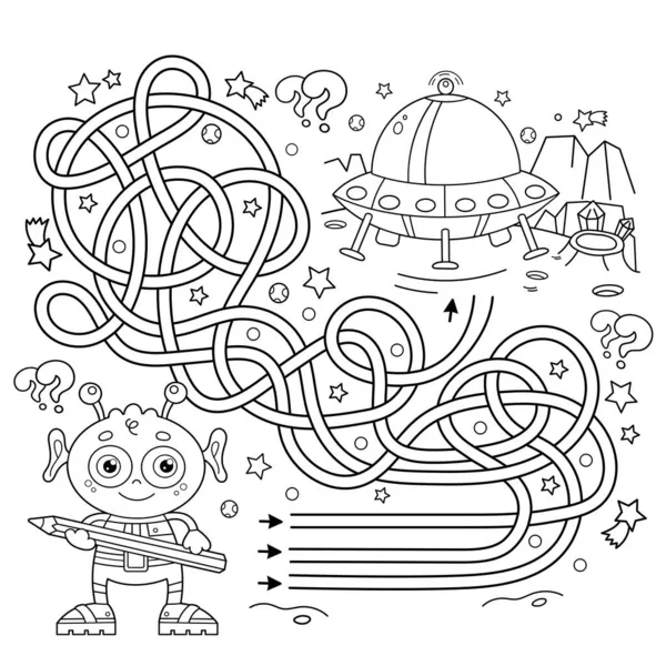 Labyrint Nebo Labyrint Puzzle Zamotaná Cesta Zbarvení Stránky Obrys Kresleného — Stockový vektor