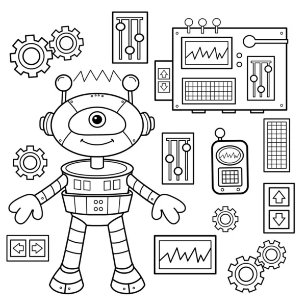 Página Para Colorear Esquema Robot Dibujos Animados Para Niños Vector — Archivo Imágenes Vectoriales