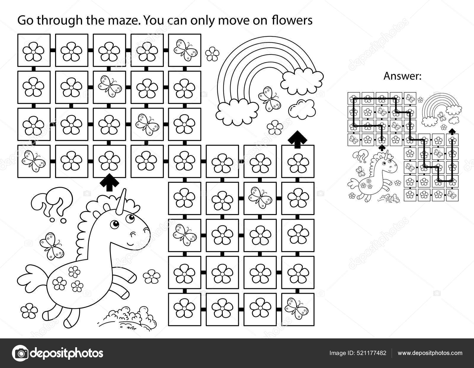 Desenho de unicórnio para colorir e ilustração de planilha de bolo