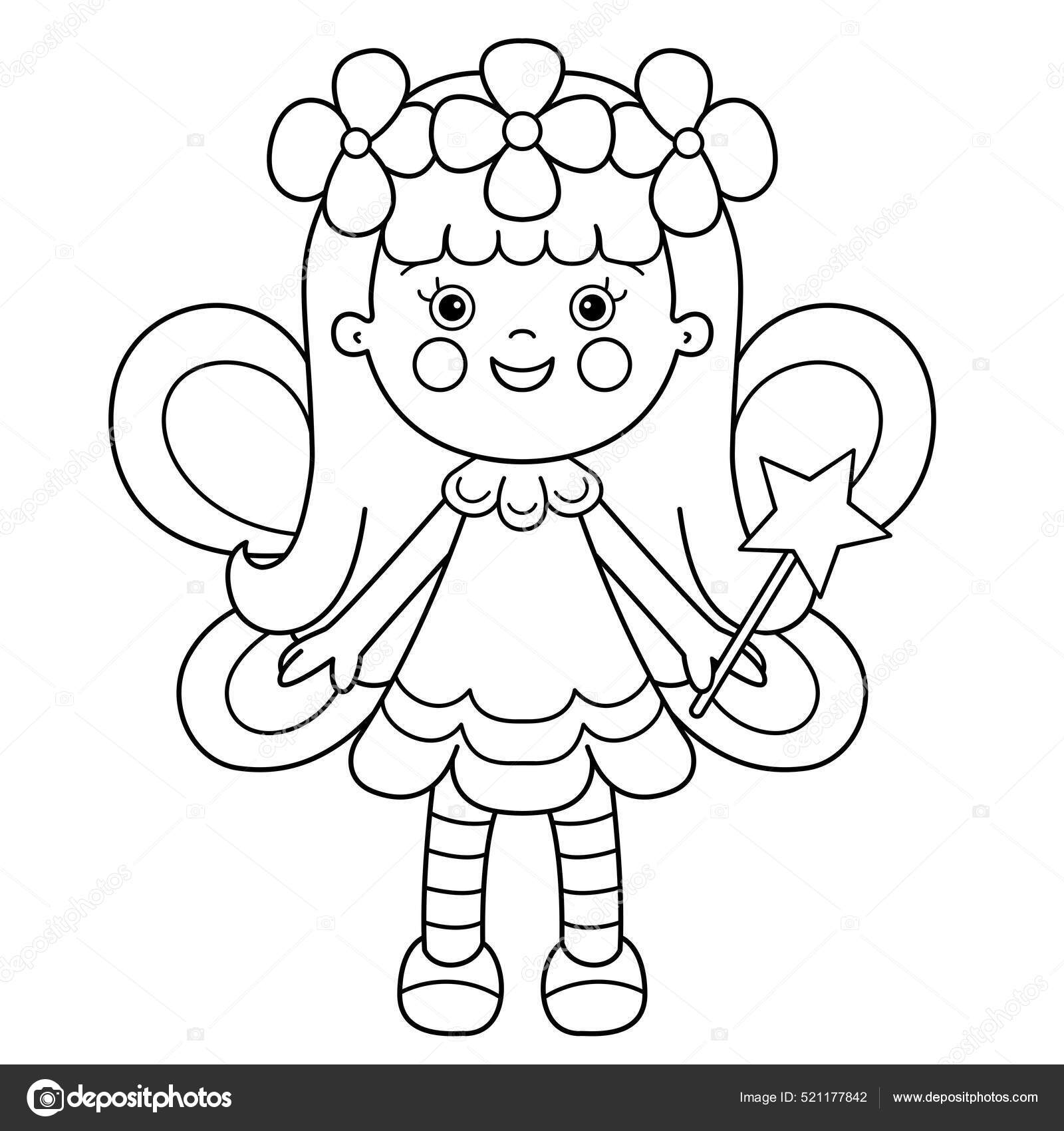 Desenho de boneca para colorir isolado para crianças