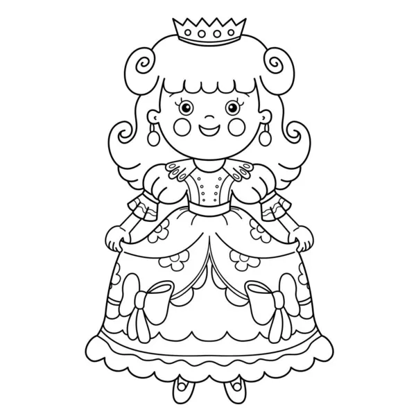 Coloring Page Outline Cartoon Lovely Princess Beautiful Young Queen Cinderella — Stock Vector