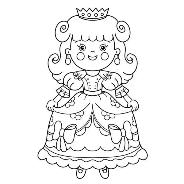 Página Para Colorear Esquema Encantadora Princesa Dibujos Animados Hermosa Joven — Vector de stock