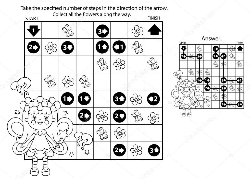 Maze or Labyrinth Game. Puzzle. Coloring Page Outline Of cartoon flower fairy with magic wand. Little kind wizard or magician. Fairy tale. Coloring book for kids