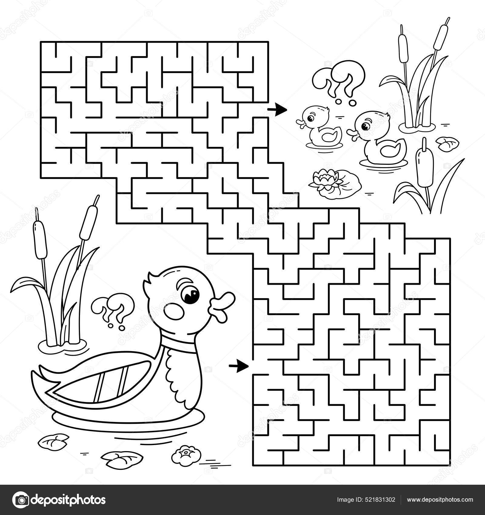 Página Livro Colorir Vetores Labirinto Jogo Para Crianças