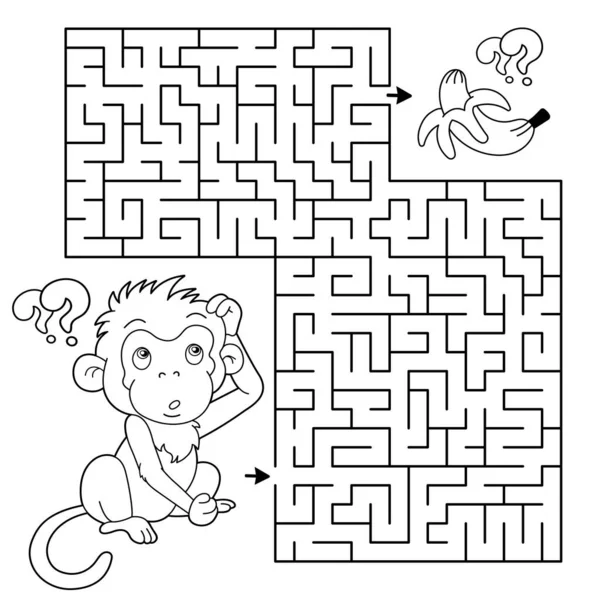 Labirinto Labirinto Puzzle Desenho Desenho Desenho Animado Pequeno Macaco Com —  Vetores de Stock