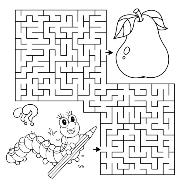 Maze Labyrinth Game Puzzle Coloring Page Outline Cartoon Fun Caterpillar — Stock Vector