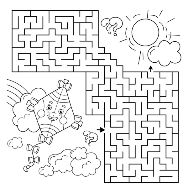 Labyrinthe Jeu Labyrinthe Puzzle Coloriage Contour Dessin Animé Cerf Volant — Image vectorielle