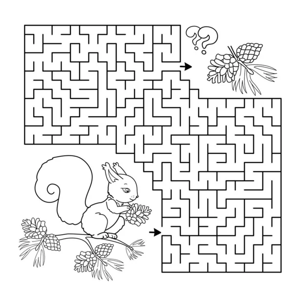 Labyrinthe Jeu Labyrinthe Puzzle Coloriage Aperçu Dessin Animé Écureuil Avec — Image vectorielle