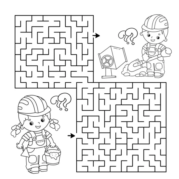 Labyrinth Oder Labyrinth Spiel Puzzle Malvorlage Umriss Der Karikaturisten Mit — Stockvektor