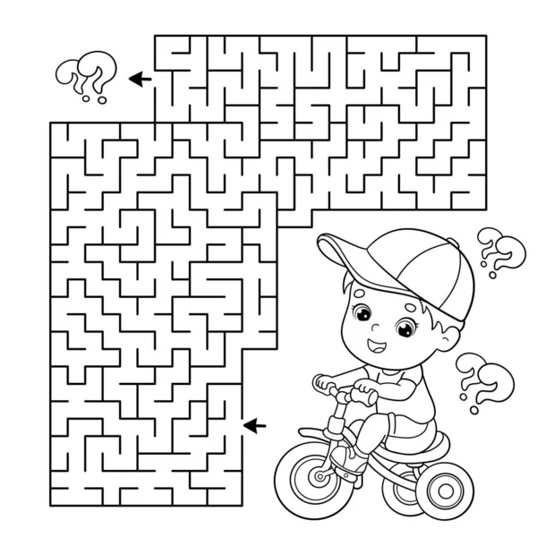 Labyrinth Oder Labyrinth Spiel Puzzle Malvorlage Umriss Der Karikatur Kleiner — Stockvektor