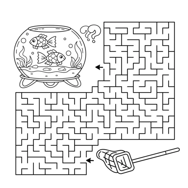 Labyrinthe Jeu Labyrinthe Puzzle Coloriage Aperçu Dessin Animé Aquarium Rond — Image vectorielle