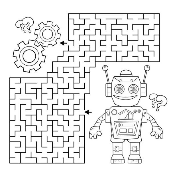 Labirynt Lub Labirynt Game Puzzle Kolorowanka Zarys Strony Robota Kreskówki — Wektor stockowy