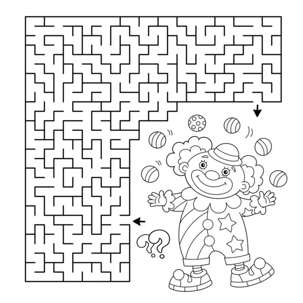 Labyrinthe Jeu Labyrinthe Puzzle Coloriage Aperçu Clown Cirque Dessin Animé — Image vectorielle
