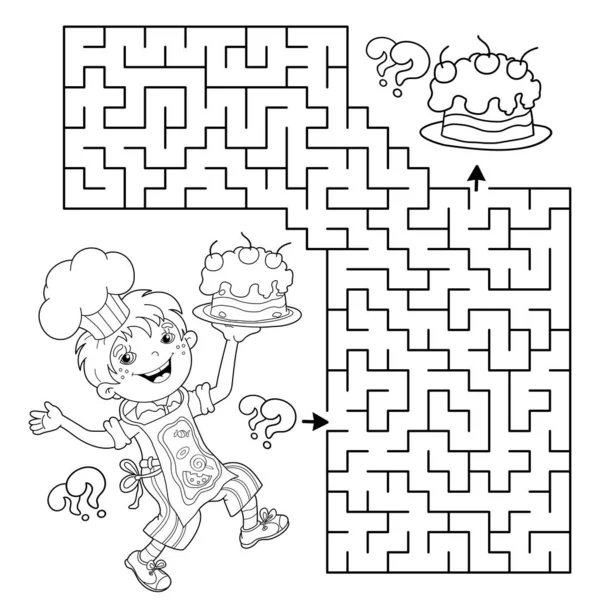 Maze Labyrinth Game Puzzle Coloring Page Outline Cartoon Fun Boy — Stock Vector