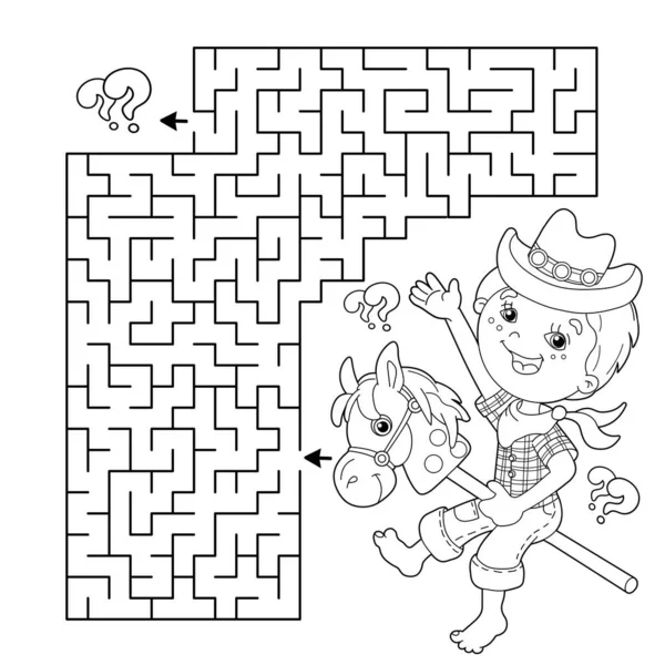 Laberinto Juego Laberinto Puzzle Página Para Colorear Esquema Dibujos Animados — Vector de stock