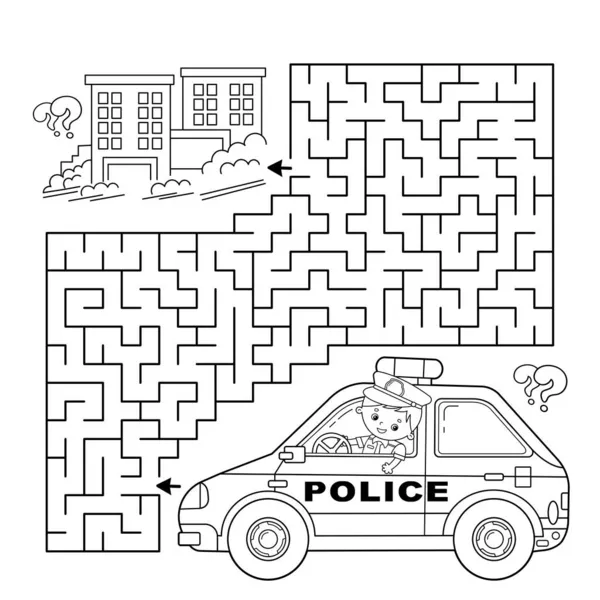 Labirinto Gioco Del Labirinto Puzzle Disegno Colorare Profilo Del Poliziotto — Vettoriale Stock
