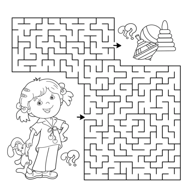 Labirinto Labirinto Puzzle Desenho Página Para Colorir Menina Dos Desenhos —  Vetores de Stock