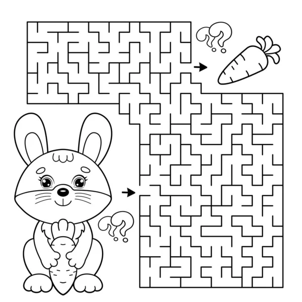 Doolhof Labyrint Spel Een Puzzel Kleurplaat Overzicht Van Cartoon Konijntje — Stockvector