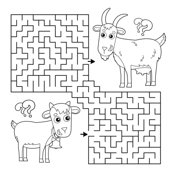 Labyrinthe Jeu Labyrinthe Puzzle Coloriage Aperçu Chèvre Dessin Animé Avec — Image vectorielle