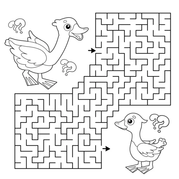 Labyrinthe Jeu Labyrinthe Puzzle Coloriage Contour Bande Dessinée Oie Avec — Image vectorielle