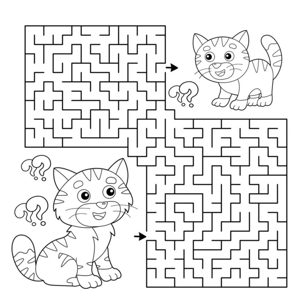 Labirinto Labirinto Puzzle Desenho Desenho Desenhos Animados Com Gatinho Livro —  Vetores de Stock