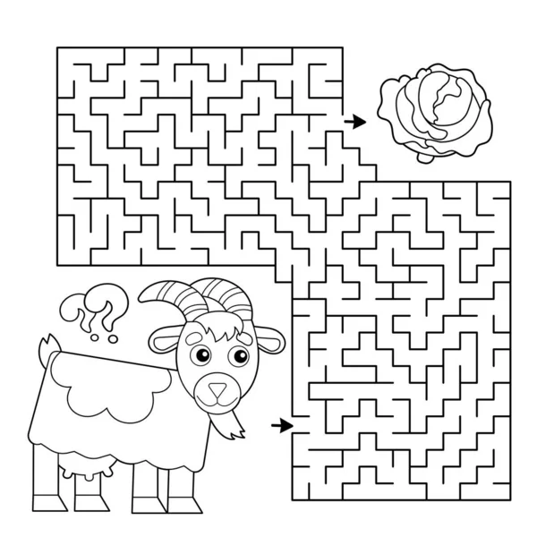 Labyrinthe Jeu Labyrinthe Puzzle Coloriage Aperçu Chèvre Dessin Animé Avec — Image vectorielle