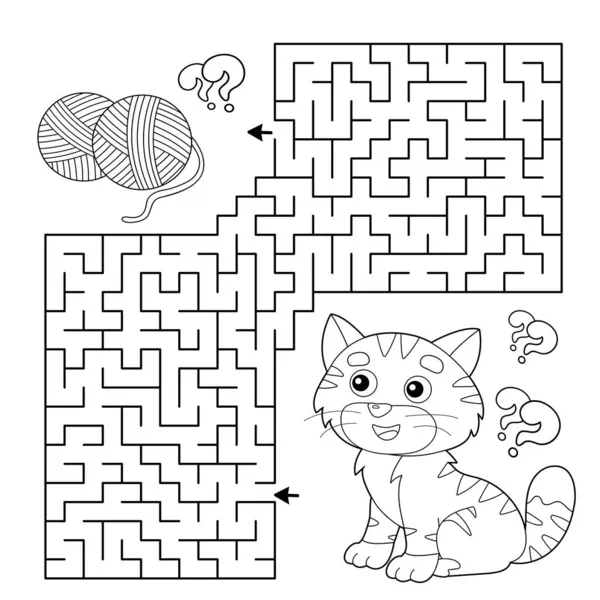 Laberinto Juego Laberinto Puzzle Página Para Colorear Esquema Gato Dibujos — Vector de stock