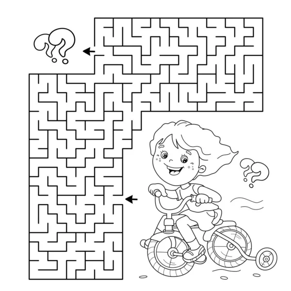 Labyrinth Oder Labyrinth Spiel Puzzle Malvorlagen Umriss Der Karikatur Mädchen — Stockvektor
